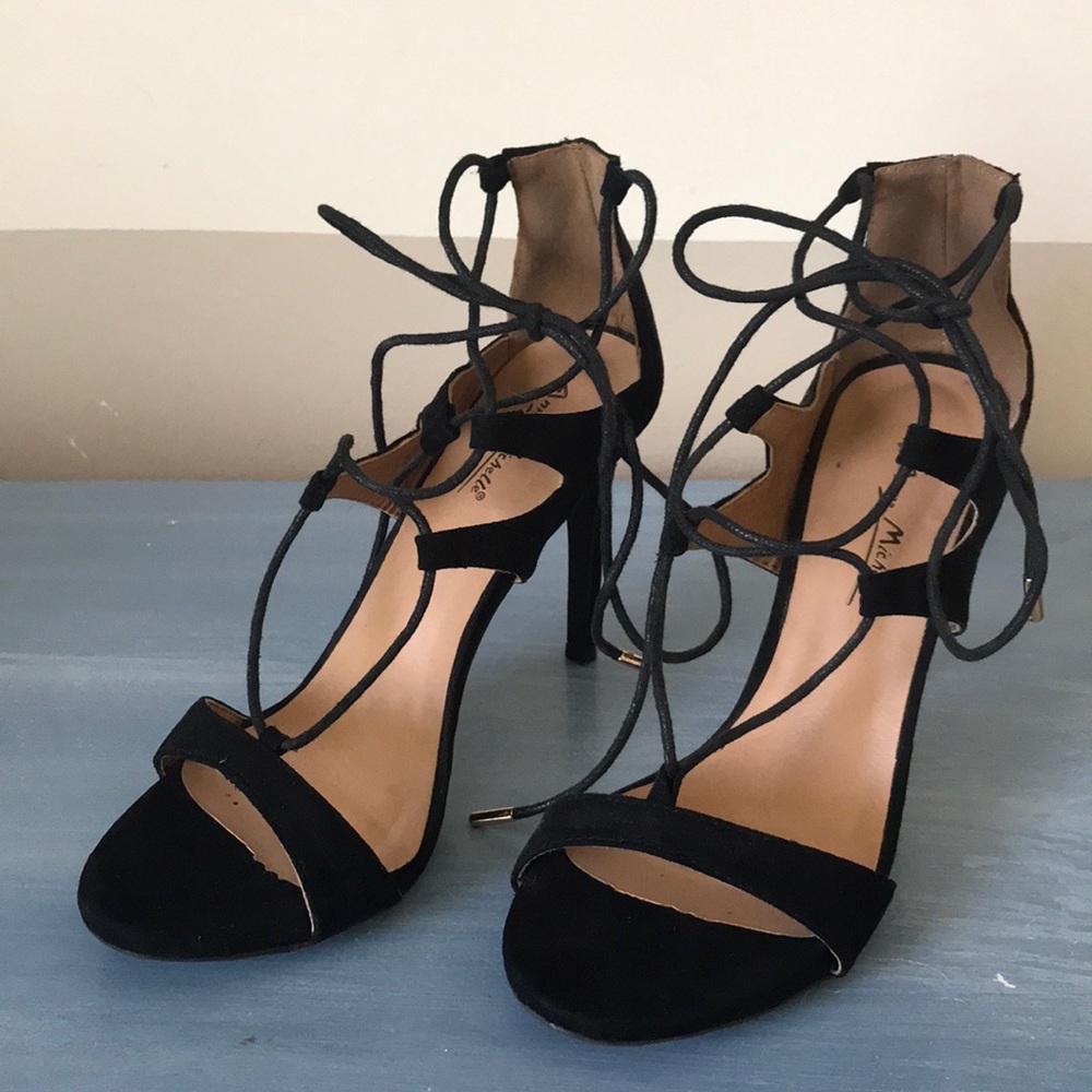Black Lace Up Sandal Heels